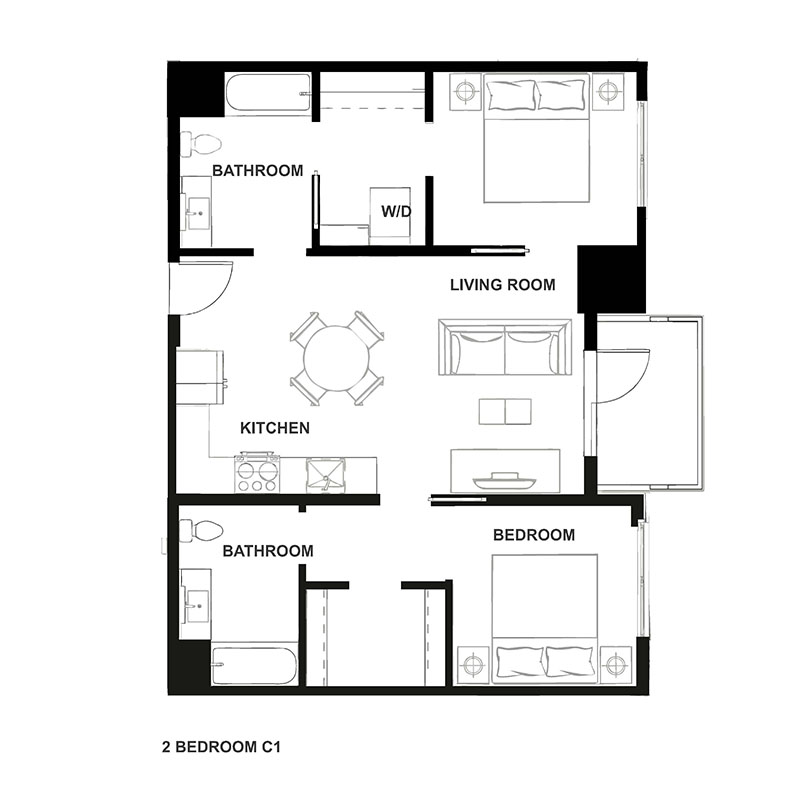 Two bedroom floor plan for H16